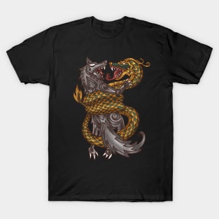 Viking Titans: Jormungandr and Fenrir, the Monsters of Norse Mythology T-Shirt